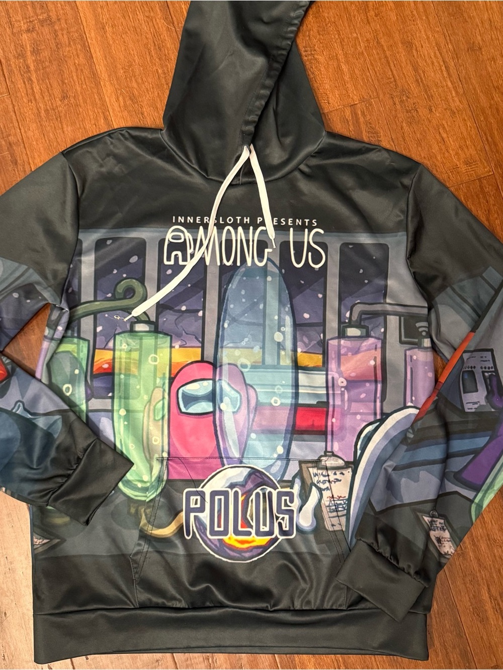 Innercloth Among Us Graphic Pullover Hoodie Black Multicolor Size L Gamer Y2K
